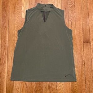 Jones New York Mock Neck Keyhole Olive Green Shirt - Size M